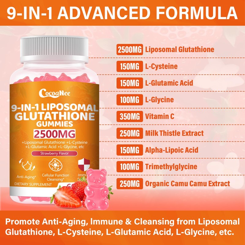2 Packs 2500MG Liposome Glutathione Gummies, Composite L-Cysteine, Collocation Milk