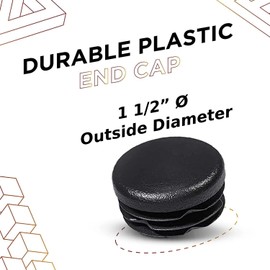 Prescott Plastics 1 1/2” (38.1mm) Outer Diameter Ribbed Plastic Hole Plugs, Round Black Metal Tubing End Caps, Strong Furniture Leg Inserts, Impact & Weather Resistant, Made in The USA - 4 Pack