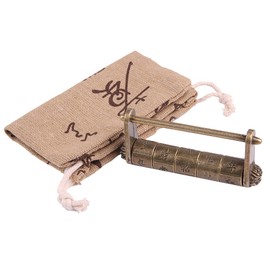 GTHER Antique Vintage Chinese Characters Combination Password Lock Padlock Decorative Old Oriental Traditional Lock Bronze with Bag for Wooden Jewelry Box Cabinet, 79x37mm