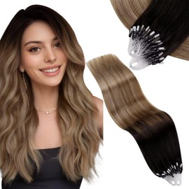 Vivien Real Hair Micro Ring Extensions, Balayage Micro Ring Extensions, Blonde Hair Extensions, Balayage Dark Brown, Ombre, Light Brown with Ash Blonde, #2/6/18, 40 cm, 50 g/50 Strands