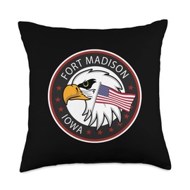America Eagle Fort Madison Design mb. Fort Madison Iowa IA Throw Pillow, 18x18, Multicolor