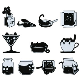 Airssory 11 Pieces 11 Styles Cute Black Cat Enamel Alloy Brooches Pet Animal Badge Pins for DIY Clothes Sweater Bags Craft Decoration Embellishments