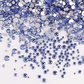 2880Pcs Flatback Rhinestones Set,2mm-5mm 3D Nail Charms 5 Sizes Clear Glass Round Gems Crystals for Nail Art Design and DIY Crafts Clothes Shoes Bags (light blue)