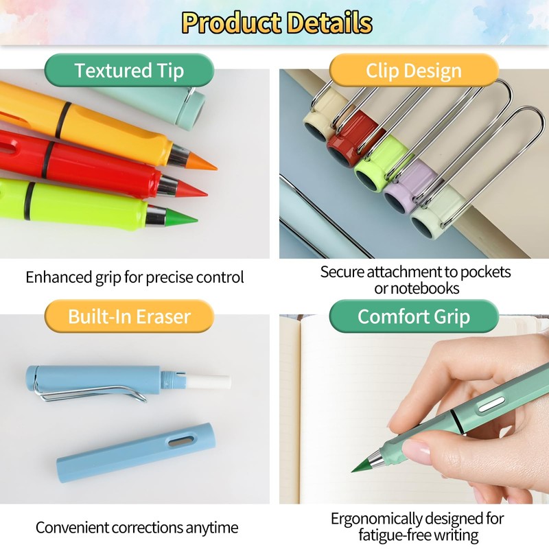 Swify Magic Pencil Set, 12 Pieces Eternal Inkless Pencil with