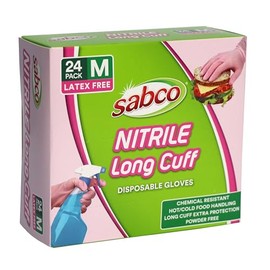 Sabco Nitrile Long Cuff Latex Free Disposable Gloves, Medium (Pack of 24)