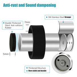 Door Stops, Floor Wall Mounted Door Stopper Heavy Duty Stainless Steel Doorstop Silver Modern Tall Door Stop with Sound Dampening Rubber Bumper Floor Door Stoppers for Skirtings, 1pack