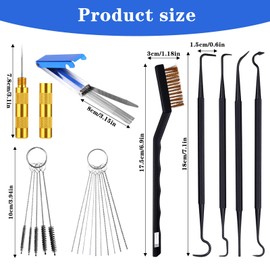 Tucnoeu Carburetor Cleaning Kit, 1 Single Head Brush 23 Needles 5 Nylon Brushes 1 Scraper and 4 Cleaning Hooks for Motorcycles, ATVs, Chainsaws, and Small Engines