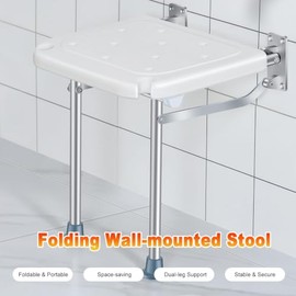 Fafeicy Silla de Ducha Plegable Montada en la Pared, Altura Ajustable de 42 a 53 Cm, Asiento Antideslizante, Banco de Ducha para Personas Mayores Emba