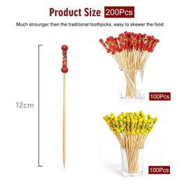200 Pieces of 12Cm Double-Beaded Bamboo Sticks, Cocktail Sticks, Food Sticks, Party Food Selection, Red Cocktail Sticks, Finger Food Selection