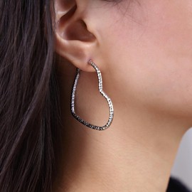 Atentuyi Punk Hollow Heart Hoop Earrings Silver Big Heart Stud Earrings Large Heart Drop Dangle Earrings Geometric Statement Earrings Heart Huggie Earrings Jewelry for Women and Girls