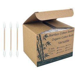 Bamboo Cotton Swabs - Sturdy Bamboo Core, Soft Cotton Tips - Disposable Swabs for Beauty, Makeup, Beauty, Skincare and Personal Care - Eco-Conscious Packaging (500 Pointed Tips)