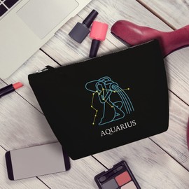 Makeup Bags for Women Aquarius Zodiac Gifts - Star Sign Horoscope Make Up Bag - Birthday Gifts, Best Friend, Wife, Girlfriend, Sister, Her - Printed Cosmetics Bag - Black-S