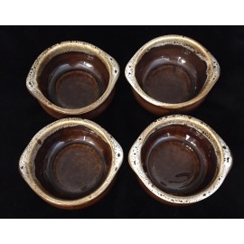 HF Coors China 4 Vtg HF Coors Brown Drip Glaze 4.5” Soup Chili Bowls Inglewood CA Double Handle