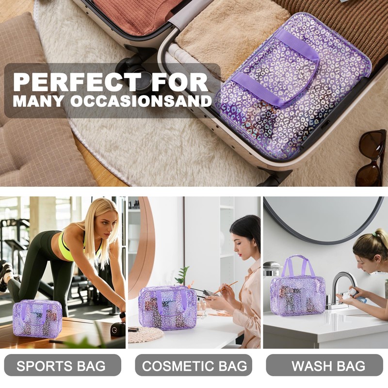 UUYUUY PVC Clear Makeup Bag, Leopard Purple, Clear Makeup Bag