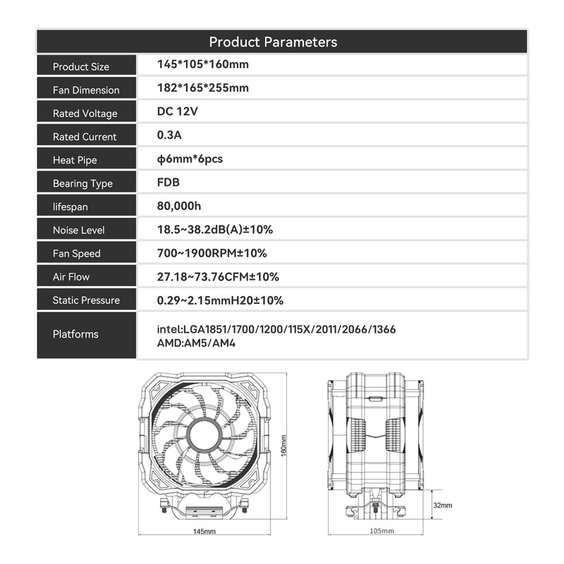 ALSEYE M120D Plus CPU Cooler with Temperature Display, Dual ARGB