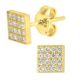 Citerna 9ct Yellow Gold Square Stud Earrings Set with CZ Stones