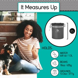Coffee Gator Coffee Canister Airtight, 16oz Stainless Steel and 4oz Borosilicate Glass Travel Kitchen Food Storage Container with Date Tracker, Scoop for Beans, Ground, Sugar, Tea, Cookies Jars
