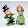 Fine Ceramic Irish Dancing Leprechaun and Girl Salt & Pepper