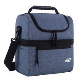 MIER 2 Compartment Lunch Bag for Men Women, Leakproof Insulated Cooler Bag for Work, Bluesteel, Medium
