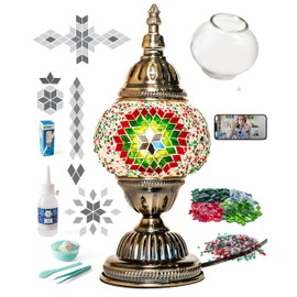 KRAFTSTORIES Turkish Mosaic Lamp Kit DIY Glass Decorative Table Bedside Night Light Tabletop for Living Room Bedroom | Make Your Own Lamp | Antique Bronze Base (Christmas)