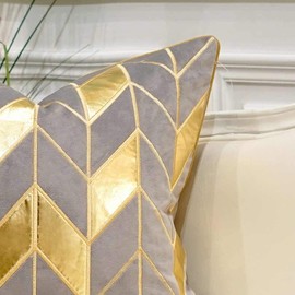 Avigers 18 x 18 Inches Grey Gold Striped Cushion Case Luxury European Throw Pillow Cover Decorative Pillow for Couch Living Room Bedroom Car