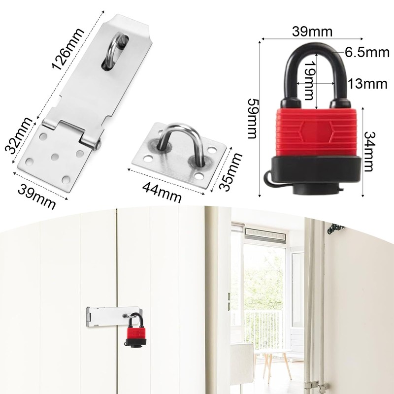 Stainless Steel Deadbolt Lock with Padlock & Screws, Cellar Lock