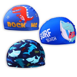 Xgvzs 3 PCS Kids Swimming Caps Swim Cap Kid Waterproof Swimming Hat Comfortable Ocean & Dinosaur Theme for Boys Girls