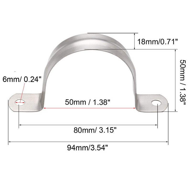 sourcing map 50mm(2") Rigid Pipe Strap, 2 Holes 304 Stainless