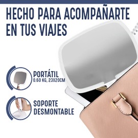 Mirrorvana® - Espejo de Mano Iluminado con Mango cómodo y Soporte Desmontable, diseño portátil, Delgado y Ligero, Recargable con 3 ajustes de luz LED, 9 x 13 Pulgadas (Blanco)