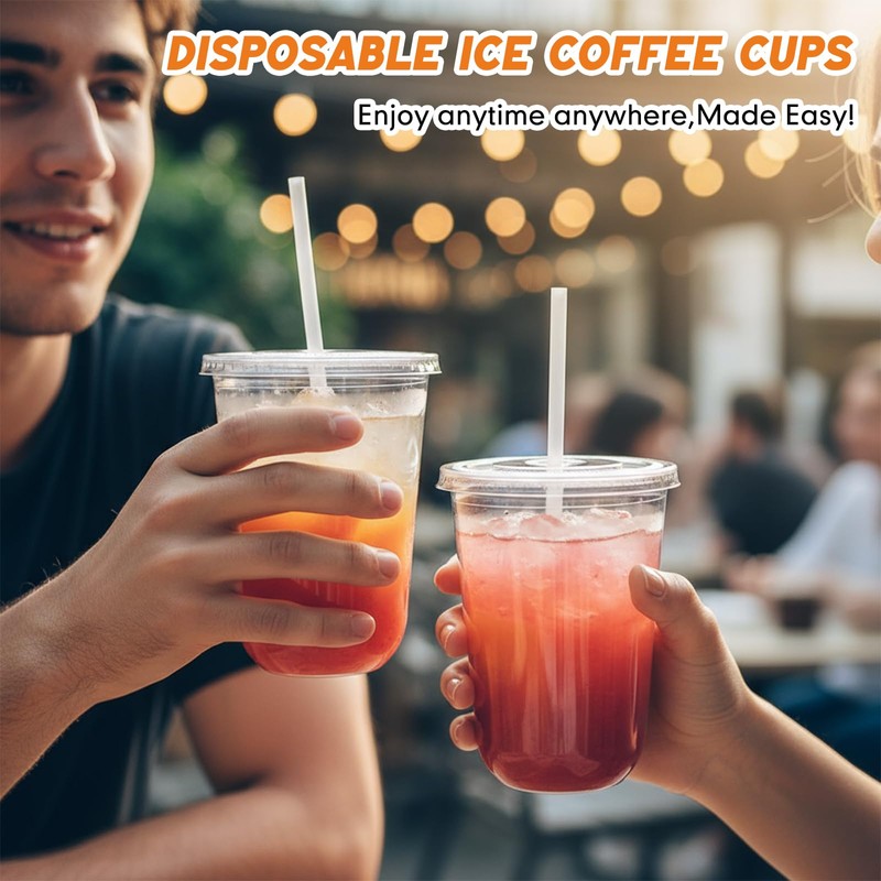 Ziliny 50 Sets Clear Plastic Cups with Lids Straws Disposable