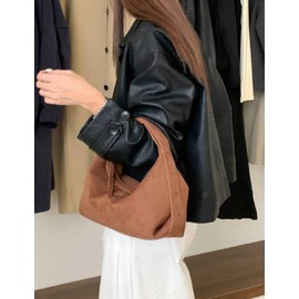 Suede Handbags Retro Shoulder Bag for Women Crescent Crossbody Satchels Bag Work Travel Tote Bags Winter Brown Purse