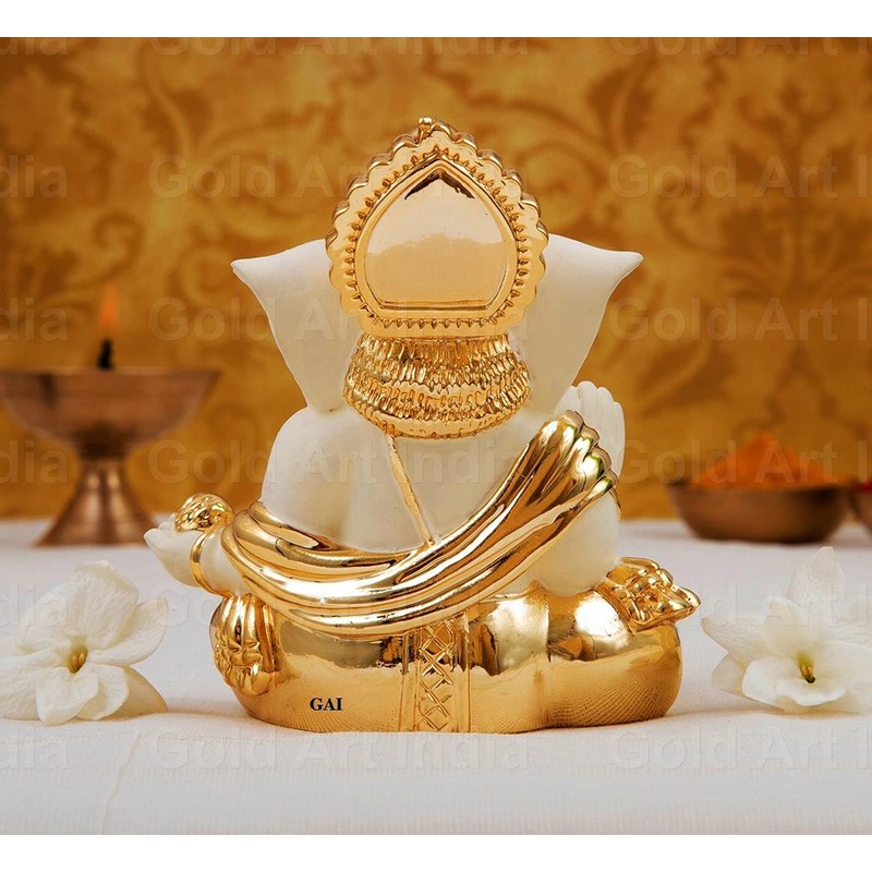 Gold Art India Poly Resin Gold Plated Gaddi Ganesh (8x7x5