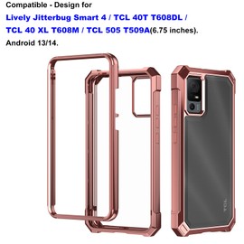 Ailiber for TCL 40T Case with Screen Protector, Jitterbug Smart 4 Clear Case, Dual Layer Shockproof Bumper, Clear Transparent [Anti Yellowing], Slim Scratch-Resistant Cover-Rose Gold