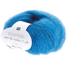 Rico Design Essentials Super Kid Mohair Loves Silk, Colour 046 Azure, Lace Yarn Made of Super Kid Mohair & Silk for Knitting and Crocheting, Lace Wool Needle Size 4.5 mm