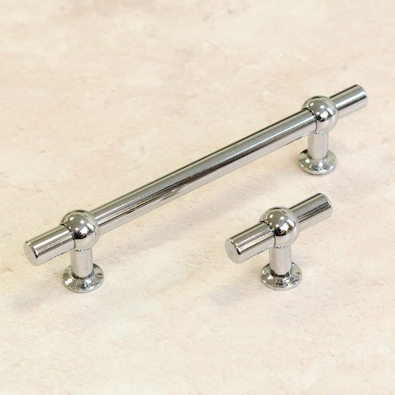Polished Chrome T-Bar Handle for Kitchen Cabinets | 14mm Diameter
