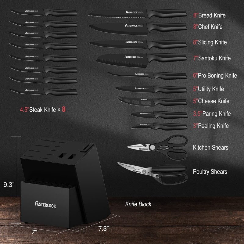 Knife Set, Astercook 21 Pieces Knife Sets for Kitchen with