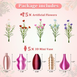 5 PCS Mini Vase Magnets for Fridge, Cute Tiny Magnetic Bud Vases for Refrigerator Decor, Small Flower Pots for Kitchen, Office, Locker, for Plant Lovers, Women