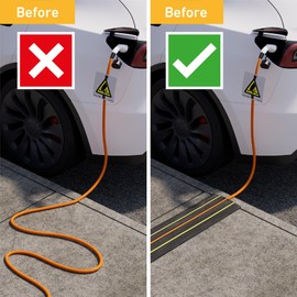 D-Line EV Ultra Floor Cord Cover, Prevent Cable Trips and Falls, Low-Profile Cable Mat Supplied with Hazard Warning Sign, 0.70in Cord Cavity, 8.46in Width x 6.56ft Length