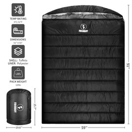 FORINBUY 0 Degree Double Sleeping Bag for Adults, 2 Person Cold Weather Queen Size Sleeping Bag, Waterproof Winter Double Sleeping Bag, Suitable for Couples or Family Camping, Hiking, RV Traveling