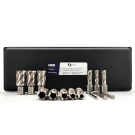 Pro Edge 11pcs Annular Cutter Set, 1" Cutting Depth, 7/16" to 1-1/16" Cutting Diameter, M2 Mag Drill Bits for Magnetic Drill Press with 2 Pilot Pin & 1 Hex Wrench, for Steel, Aluminum, Copper