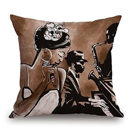 TSSOHU African American Woman Throw Pillow Cover Afro Black Girl Singing Jazz Jazzist Music Afrocentric Decorative Pillow Covers Square Pillowcase Cushion Covers 18x18 Inches