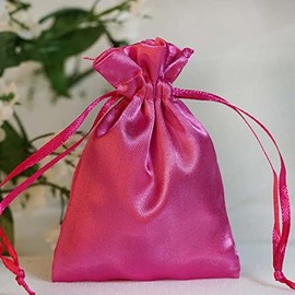 TABLECLOTHSFACTORY 60PCS Fushia Satin Gift Bag Drawstring Pouch Wedding Favors Bridal Shower Jewelry Bags - 3"x4"