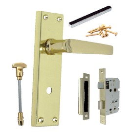 Door Handle Sets Victorian Straight Bathroom Lock Handles Sets Brass Plated (Bathroom Lock Handle & Bathroom Sash Lock x 1)