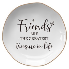 TIAOFENGZHEN Friend Birthday Gifts for Women – Jewelry Tray,“Friends are The Greatest Treasure in Life” – Friendship Gifts for Women, Friend Gift – Ceramic Ring Dish (White, Heptagon)