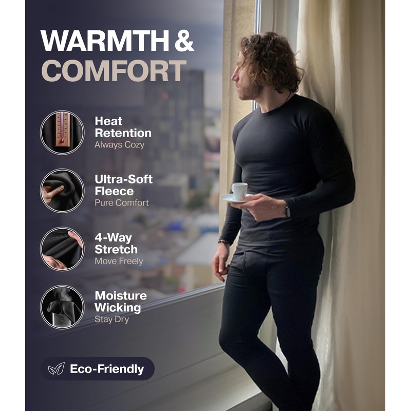 Thermajohn Long Johns Thermal Underwear for Men Fleece Lined Base