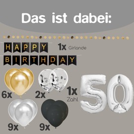 envami® Birthday Decoration 50th Birthday Decoration - 50th Birthday Men Women - Party Decoration - Balloons 50th Birthday - Happy Birthday Garland Balloons - Birthday Decorations - Birthday Man Woman