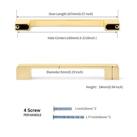 Lepatape 10 Pack 6-1/4 Inch Brushed Gold Cabinet Pulls, Brass Dresser Drawer Pulls for Kitchen Cabinet Hardware