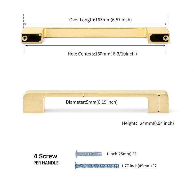 Lepatape 10 Pack 6-1/4 Inch Brushed Gold Cabinet Pulls, Brass