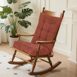Rocking Chair Cushion with Seat/Back Cushion with Ties for Indoor Rocker，Tufted Cushion Anti-Slip Back Cover for top and Bottom with tie (Burgundy, 21 * 17/17 * 17)