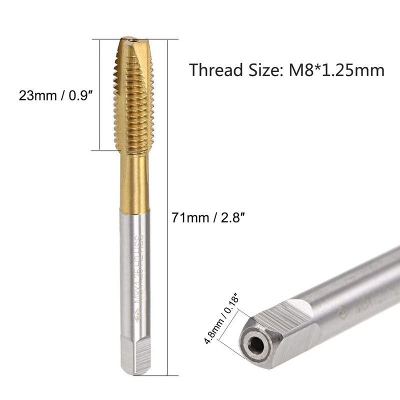 TA-VIGOR 2Pcs M8 x 1.25mm Spiral Point Plug Thread Tap,